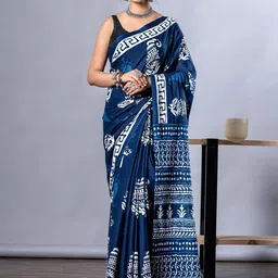 HERE&NOW Ethnic Motifs Pure Cotton Block Print Saree-picture-48