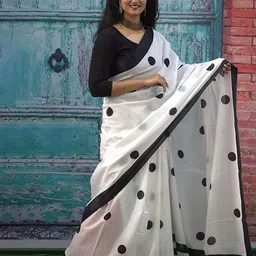 JAIPURI PRINT Polka Dot Pure Cotton Saree image 2
