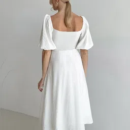 bebe White Off-Shoulder Twist Front A-Line Midi Dress image 2