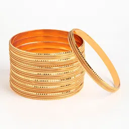 Aazeen Set Of 8 Gold-Plated Textured Classic Bangles-picture-19