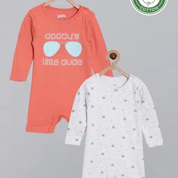Broon Infant Boys Pack of 2 Orange and Grey Melange Printed Pure Organic Cotton Rompers-picture-18