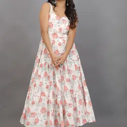 Pari THE FASHION STUDIO Floral Printed Cotton Tiered Ethnic Gown-picture-42