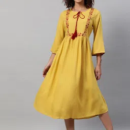 indo street Embroidered A-Line Midi Dress-picture-11