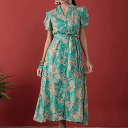 Anouk Floral Printed Pure Cotton A-line Midi Ethnic Dress-image-70