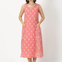 Saffron Threads Floral Printed Pure Cotton Panelled Midi Dress-image-44