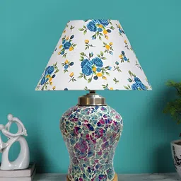 Devansh White Printed Glass Traditional Frusturical Shaped Table Lamp-picture-26
