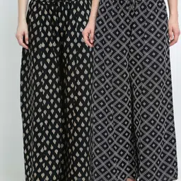 GRACIT Women Pack of 2 Black & Gold-Toned Ethnic Motifs Printed Knitted Ethnic Palazzos-picture-15