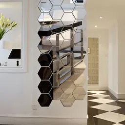 WALLWEAR Silver Toned 32 Pieces Hexagon Shaped Acrylic Wall Stickers-image-55