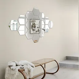 WALLWEAR Grey 16-Pcs Self-Adhesive Hexagon Shaped Wall Stickers-image-54