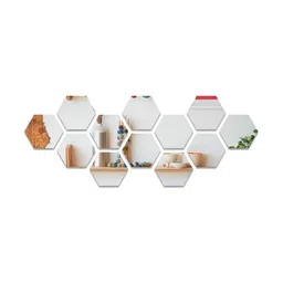 WALLWEAR Silver Toned 12 Pieces Hexagon Shaped Acrylic Wall Stickers-image-98