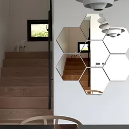 WALLWEAR Silver Toned 7 Pieces Hexagon Shaped Self Adhesive Acrylic Wall Stickers-image-94