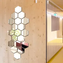 WALLWEAR Grey 19 Pieces Self-Adhesive Hexagon Shaped Wall Decals and Stickers-image-2