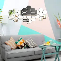 WALLWEAR Silver Toned 24 Pcs Hexagon Self Adhesive Acrylic Wall Stickers-image-69