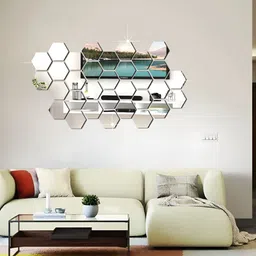 WALLWEAR Grey 32-Pcs Self-Adhesive Hexagon Shaped Wall Stickers-image-42