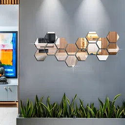 WALLWEAR Grey 16-Pcs Self-Adhesive Hexagon Shaped Wall Stickers-image-63