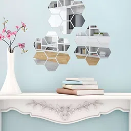WALLWEAR Grey 21 Pieces Self-Adhesive Hexagon Shaped Wall Decals and Stickers-image-1