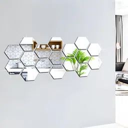 WALLWEAR Silver Toned 17 Pcs Hexagon Self Adhesive Acrylic Wall Stickers-image-17