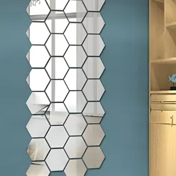 WALLWEAR Silver Toned 32 Pieces Hexagon Shaped Self Adhesive Acrylic Wall Stickers-image-67
