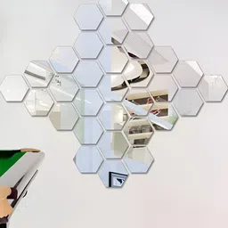 WALLWEAR Grey 31-Pieces Self-Adhesive Hexagon Shaped Decals and Stickers-image-0