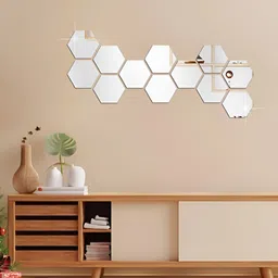 WALLWEAR Silver Toned 12-Pcs Self-Adhesive Hexagon Shaped Wall Stickers-image-69