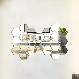 WALLWEAR Silver-Toned 22 Pcs Hexagon Self Adhesive Acrylic Wall Stickers-image-97