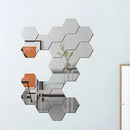 WALLWEAR Silver Toned 20 Pieces Hexagon Shaped Acrylic Wall Stickers-image-56