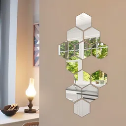 WALLWEAR Silver Toned 12-Pcs Grey Hexagon Shape Self-Adhesive Mirror Wall Stickers-image-70