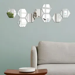 WALLWEAR Silver Toned 9 Pcs Hexagon Self Adhesive Acrylic Wall Stickers-image-9