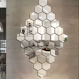 WALLWEAR Silver Toned 36 Pcs Hexagon Self Adhesive Acrylic Wall Stickers-image-26
