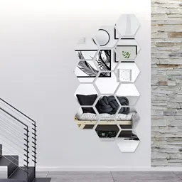 WALLWEAR Silver Toned 15 Pieces Hexagon Shaped Acrylic Wall Stickers-image-78