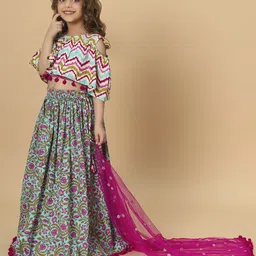 CORD OF LOVE Girls Printed Ready to Wear Lehenga & Blouse With Dupatta image 5