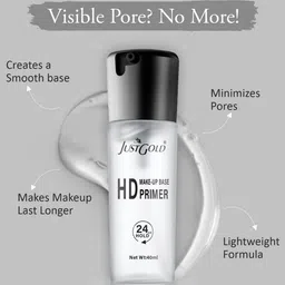 JUSTGOLD HD Makeup Base 24 Hour Long Lasting Clear Gel Primer - 40 ml - Shade - 9377 image 5