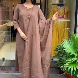 KALINI Women Floral Embroidered Regular Thread Work Pure Cotton Kurta with Trousers & With Dupatta-picture-32