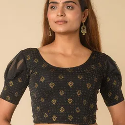 Bindigasm's Advi Embellished Puff Sleeves Stretchable Organza Saree Blouse-image-31