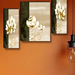 Livin'luxe Beige & Gold-Toned 3 Pieces Floral Printed Wall Arts-picture-10