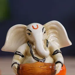 eCraftIndia  Off-White Lord Ganesha Idol Playing Dholak Musical Instrument Showpieces-image-12