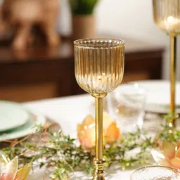 Pure Home and Living Brown & Gold-Toned Ribbed Glass Tall Hurricane Holder-picture-10