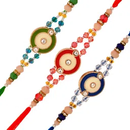 Myntra Elegant Homes Set Of 5 Beaded Rakhis With Greeting Card & Roli Chawal image 4