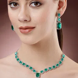 KARATCART Silver Plated Cubic Zirconia Studded Jewellery Set image 2