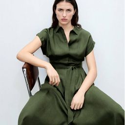 MANGO Shirt Collar Extended Sleeves Button-Down A-Line Maxi Dress with Belt-picture-19