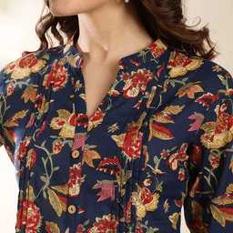 NISHABD Floral Print Mandarin Collar Cotton Top image 4