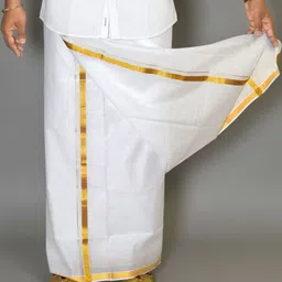 TUNI MANI Men Cotton Dhoti with Zari Border-image-81