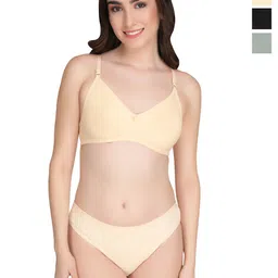 Liigne Pack Of 3 Solid Non Padded Non-Wired Pure Cotton Everyday Bra Lingerie Set-picture-14