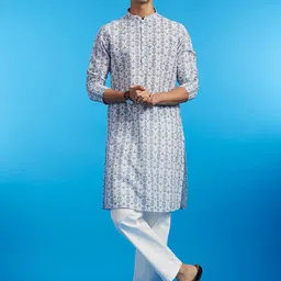 Diwas by Manyavar Floral Printed & Chikankari Embroidered Mandarin Collar Straight Kurta-picture-24