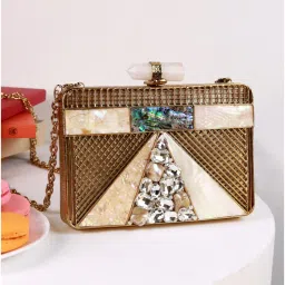 THE TAN CLAN Dina Brass Clutch With Detachable Gold-image-90