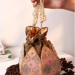 THE TAN CLAN Juhi Lotus Potli With Pearl Handle-image-69