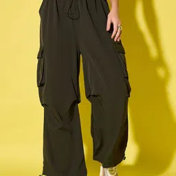 BUY NEW TREND Women Relaxed Loose Fit High-Rise Wrinkle Free Cargos Trousers-image-98