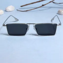 EYESACE Unisex Rectangle Sunglasses with UV Protected Lens Rebel-Silver-Blk image 2