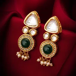 Anouk Gold-Plated Kundan Studded & Artificial Stones Studded Geometric Drop Earrings-image-52