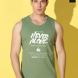 WOOSTRO Pack Of 2 Printed Super Combed Cotton Gym Vests VWS26(ALONE LGTGREEN)(HARD BLACK)-image-29